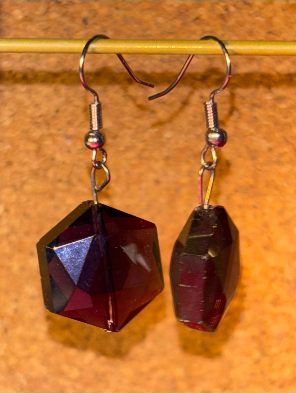Handcrafted Deep Burgundy Faceted Drop Earrings - Women Jewelry